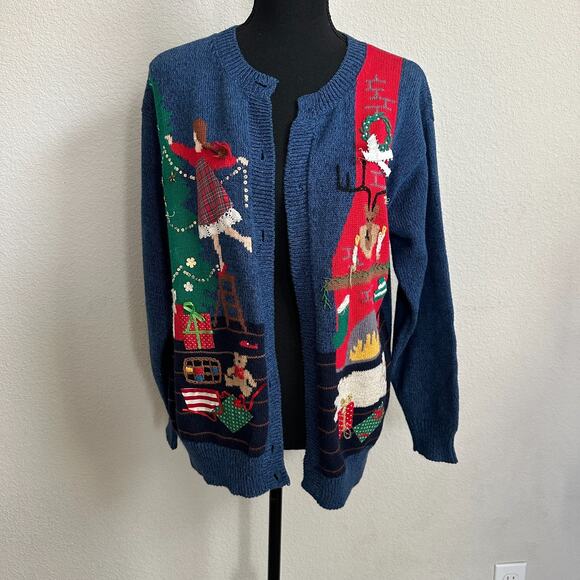 VTG Susan Bristol Cardigan Women Medium Christmas 90s Hand Embroidered Holiday - Picture 1 of 15